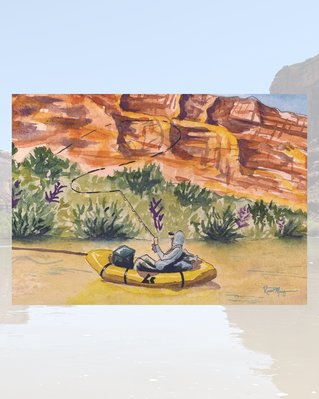 Fishin' on Labyrinth Canyon Watercolor Print