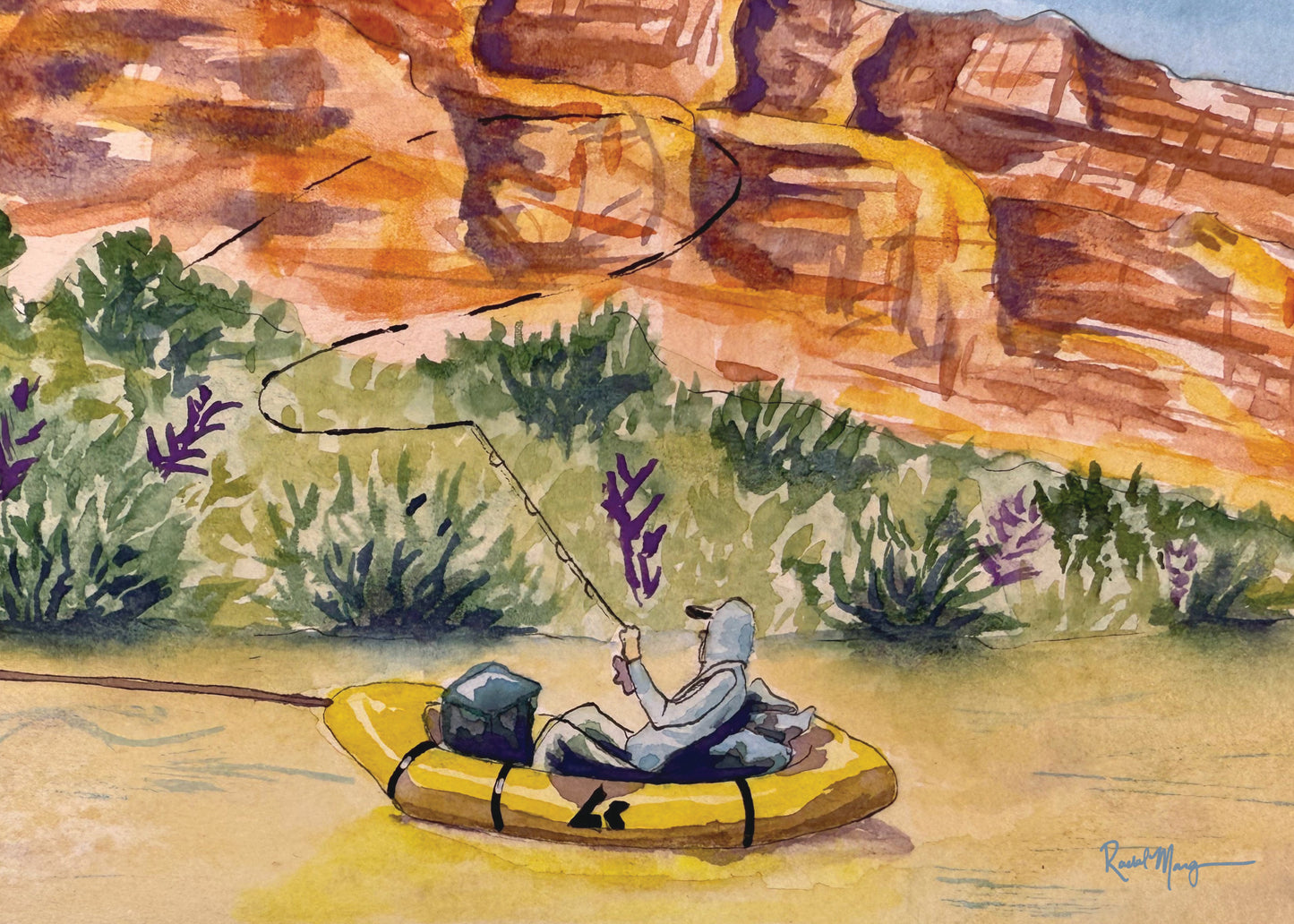 Fishin' on Labyrinth Canyon Watercolor Print
