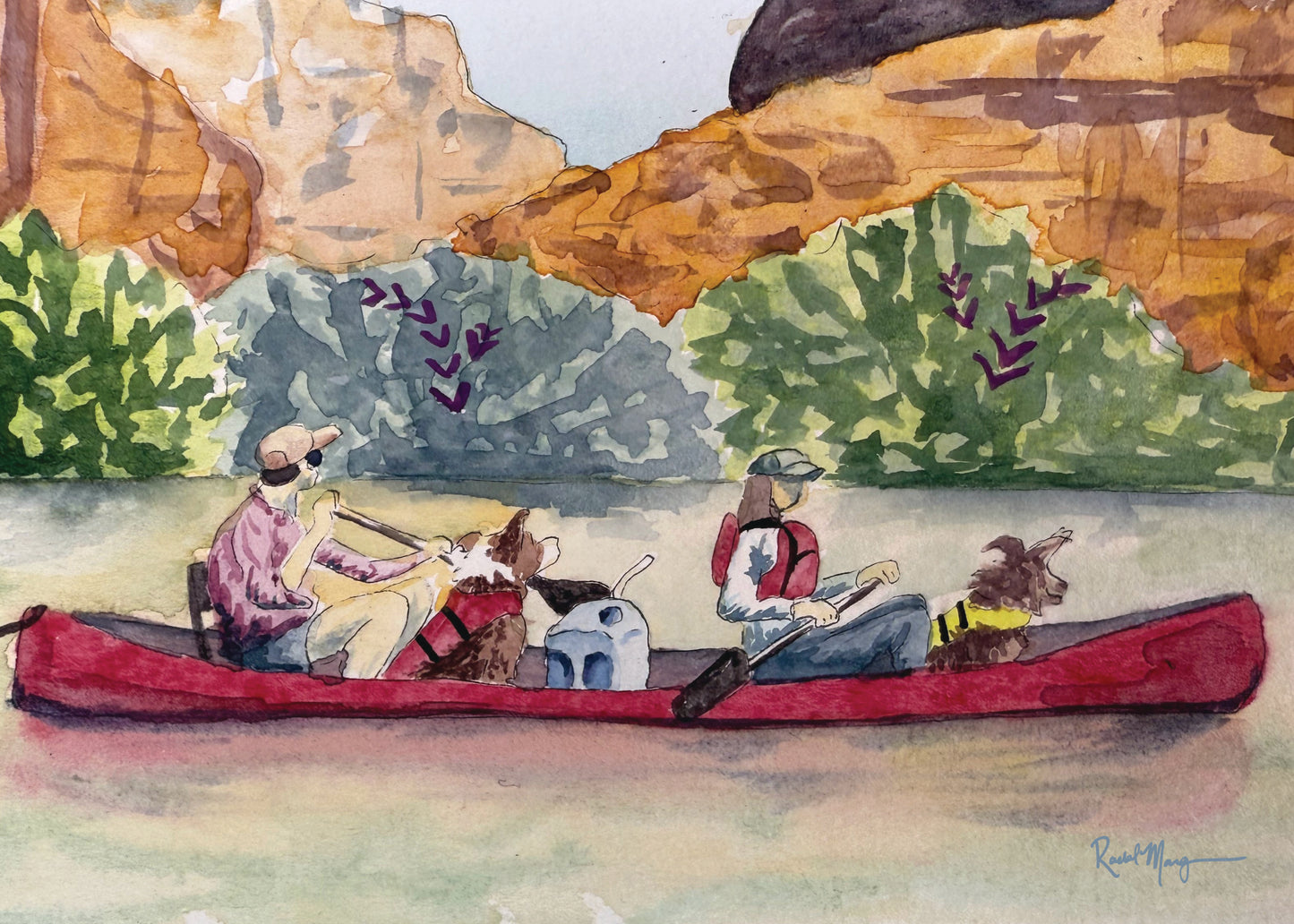 Floatin' with the Dogs on Labyrinth Canyon Watercolor Print