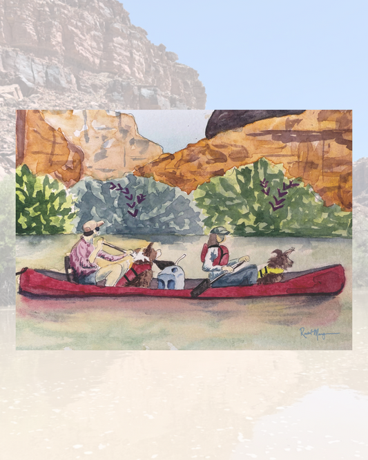 Floatin' with the Dogs on Labyrinth Canyon Watercolor Print