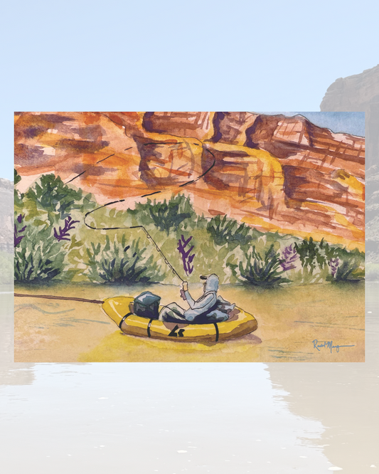 Fishin' on Labyrinth Canyon Watercolor Print