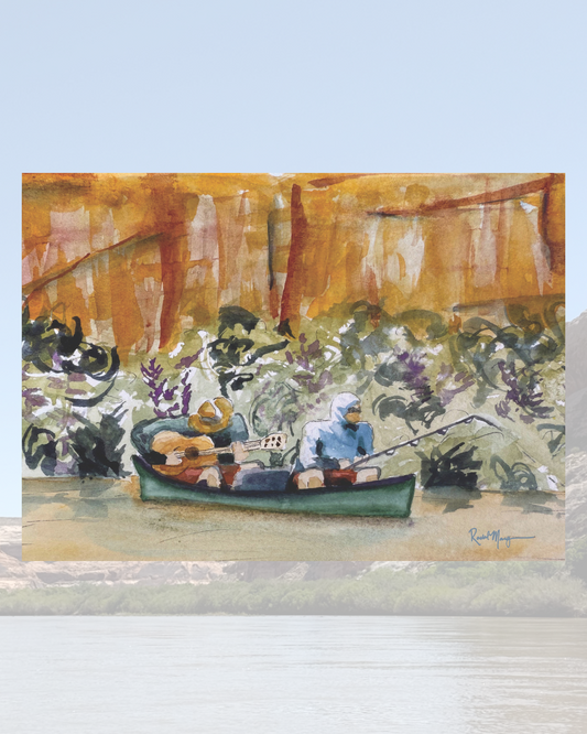 Playin' the Guitar on Labyrinth Canyon Watercolor Print