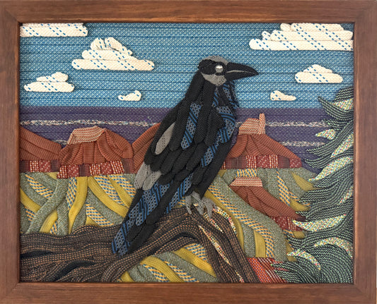 Retired Rope Art depicting a Raven on a branch in front of the dramatic Grand Canyon landscape