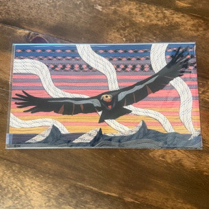Rope art print of condor at sunset with mountains and the bottom and sweep clouds