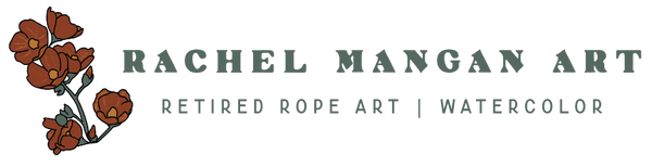 Logo for Rachel Mangan Art with floral design on a white background